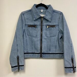 CHUSE - Light Blue Denim Zip-Up Jacket with Black Trim